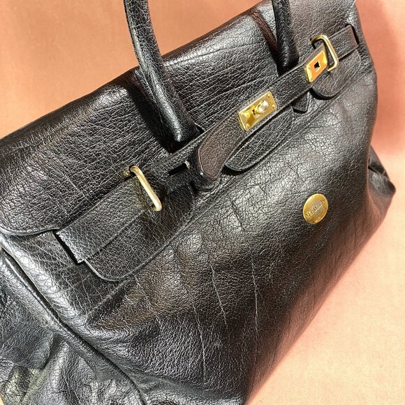 Vintage 1993 Black Leather Weekend Bag by the legendary Mac Douglas - Picture 6 of 9